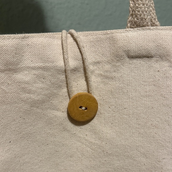Beige Canvas Tote Bag with Button - Picture 3 of 3